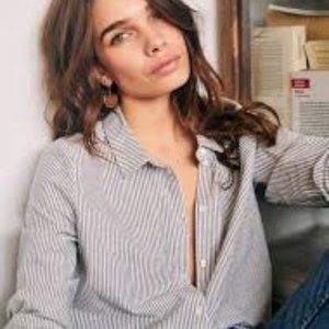 Sezane Tomboy T-Shirt, Small Ecru Blue Stripes